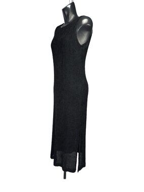 BARBARA LESSER Designer Textured Sleeveless Evening Gown Black Maxi Dress S/M‎